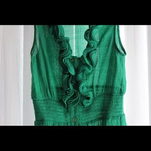 Emerald blouse with ruched collar